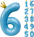 Blue Number 6 Balloon with Crown, 40 inch Blue Number Balloon 6th Birthday by Yeodong