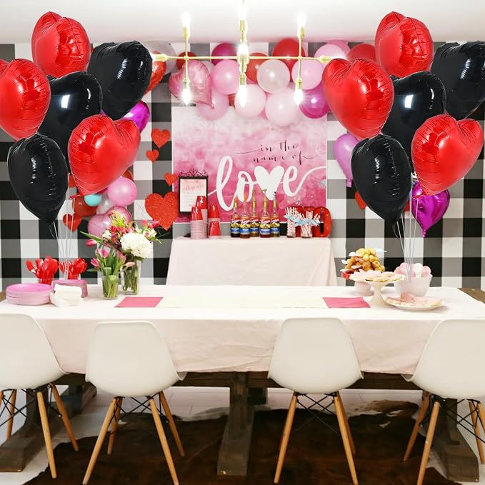 TONIFUL 30 Pcs Red Black Heart Balloons 18 Inch Heart Shape Foil Balloon | - Image 4