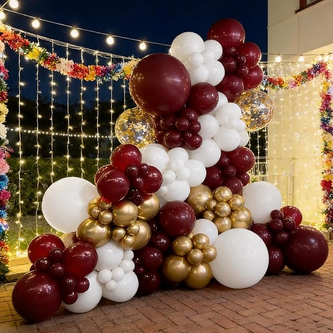 103pcs Burgundy, 18/12/10/5 Inch Maroon & Metallic Gold Balloons - Image 6