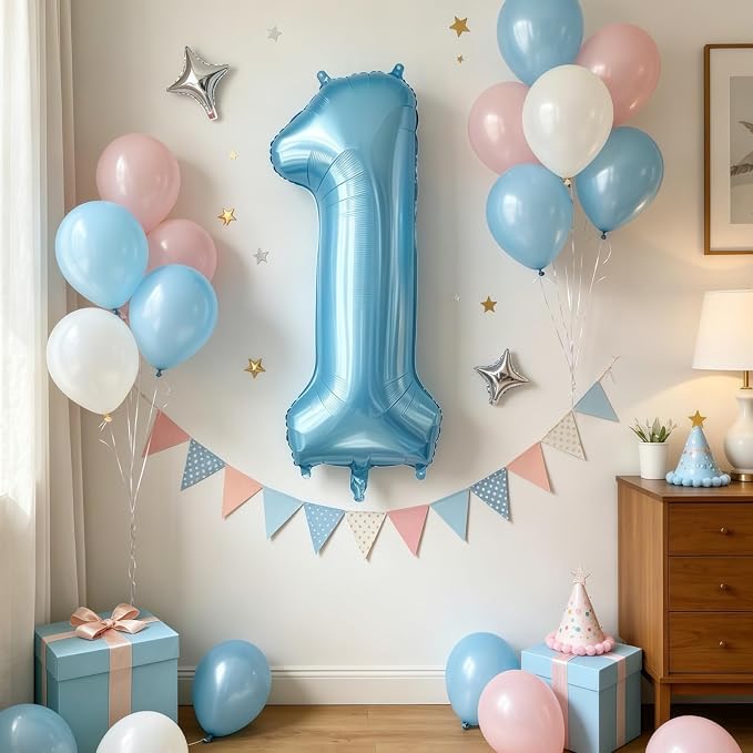 Pastel Blue 9 Balloon Number, Light Blue 9 Balloons - Image 2
