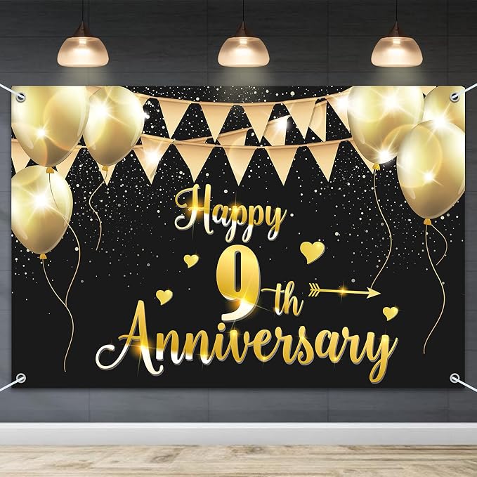 HAMIGAR 6x4ft Happy 9th Anniversary Banner Backdrop by HAMIGAR