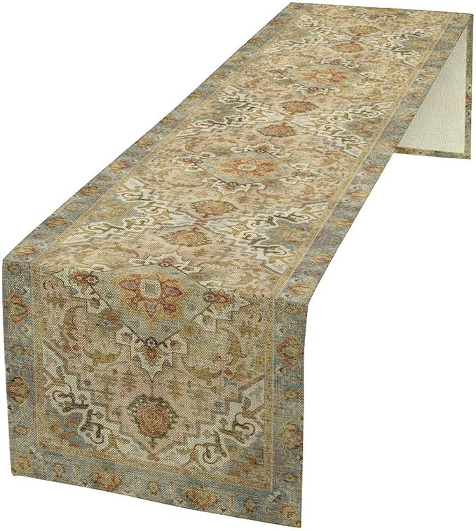 Vintage Boho Floral Table Runner, Rustic Old Farmhouse Yellow Retro Flower Pattern for Home Kitchen Table Decor Dining Coffee Room Party Decor 13x90in