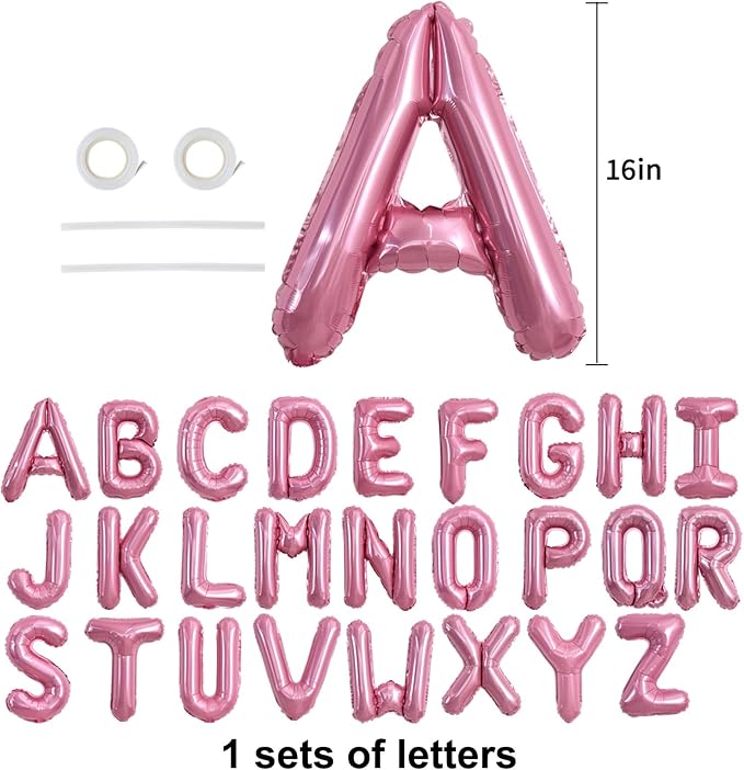 TONIFUL Pink Letter Balloons 26 Pcs 1 Set A-Z Alphabet Banner Kit – 16 Inch - Image 2