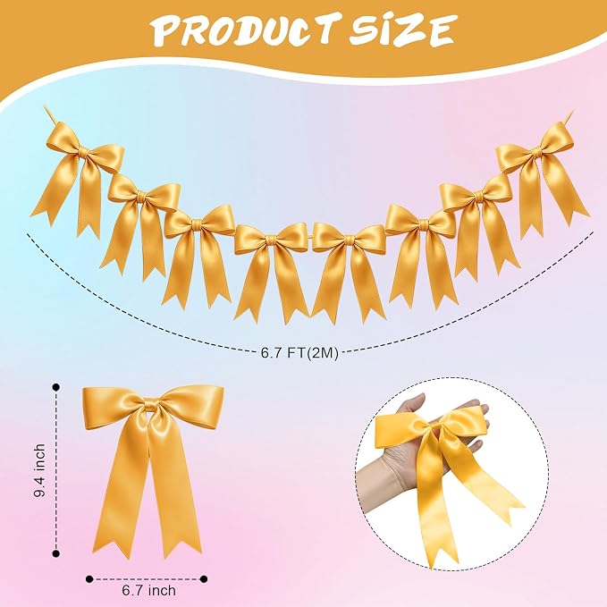 2 Strings of 16PCS Golden Bow Garlands Banner Decoration, Pre-Strung Satin - Image 2