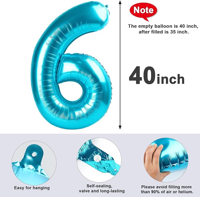 Number 6 Balloons 40 Inch for 6 16 Birthday Party Decorations, Light Blue | - Image 6