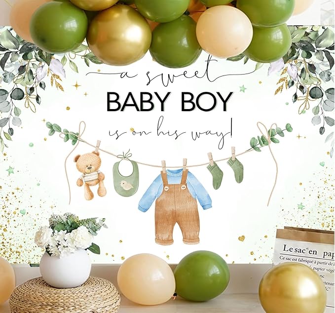 InMemory Greenery Baby Shower Backdrop Oh Baby Clothes Welcome Newborn Party - Image 2