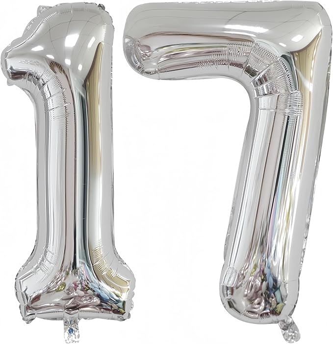 Silver 17 Balloon, 40 Inch Silver Number 17 Balloon Big Foil Mylar Helium by BBPOOL