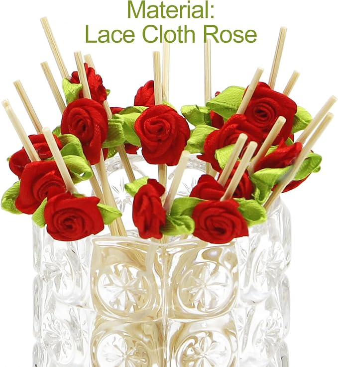 Minisland Red Rose Flower Cocktail Picks, 4.7 Inch Long Bamboo Fancy Toothpicks - Image 3