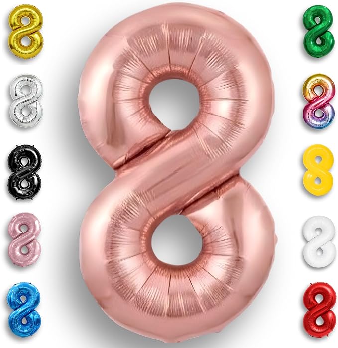 Rose Gold Number Balloon 8 Mylar Foil Macaron Balloons 16 inch by Unknown
