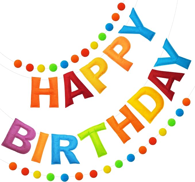 Pre-Strung 3D Felt Happy Birthday Banner, Retro Color Birthday Decorations | by Unknown