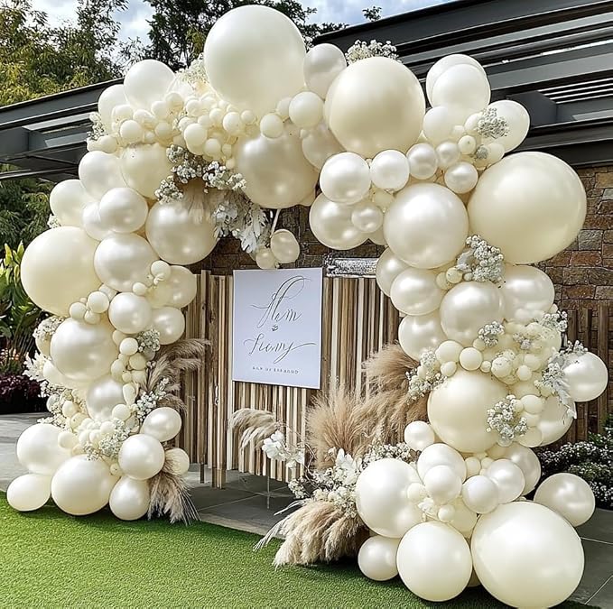 Pearl White Balloon Arch Double Stuffed Pearl White Sand Balloon Garland Kit - Image 2