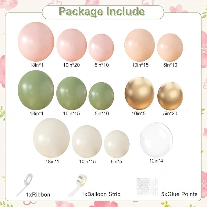 Sage Green and Pink Balloon Arch Kit - Image 5