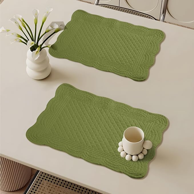 6 PC Quilted Placemats, 100% Cotton Fabric Washable Cloth Table Mats - Image 7