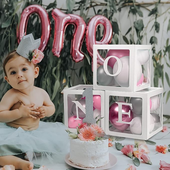 First Birthday Decorations For Boy Or Girl, Baby Clear Blocks Party Decor - Image 7