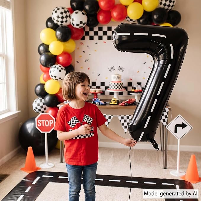 Black and White Stripes Number 7 Balloon 40 Inch, Road Style Numeral | - Image 2