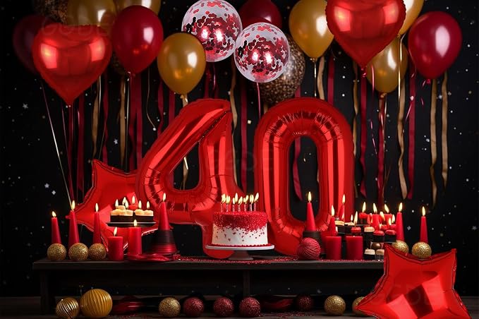 40 Inch Red Number Balloons 40 Mylar Foil 40th Birthday Party Decor 10 Pcs | - Image 5
