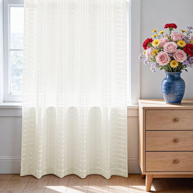 SpaceDresser Check Sheer Curtains 96 Inches Long - Image 3