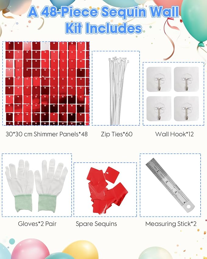 Red Shimmer Wall Backdrop 48 Panels Cover 6 x 8 Ft, Photo Backdrops - Image 4