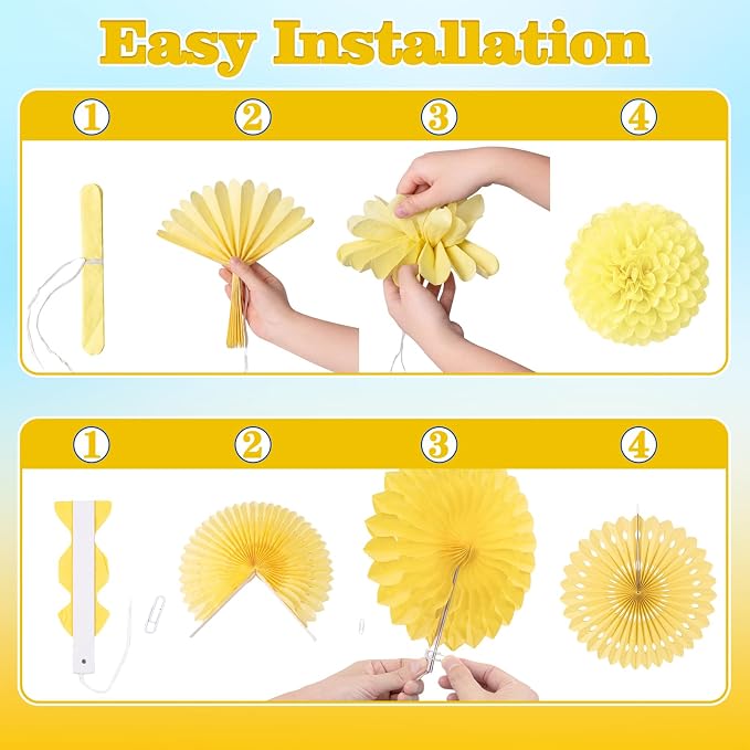 43Pcs Amalfi Coast Party Decorations Lemon Decor Set | Foil Curtains, Paper Fans - Image 7