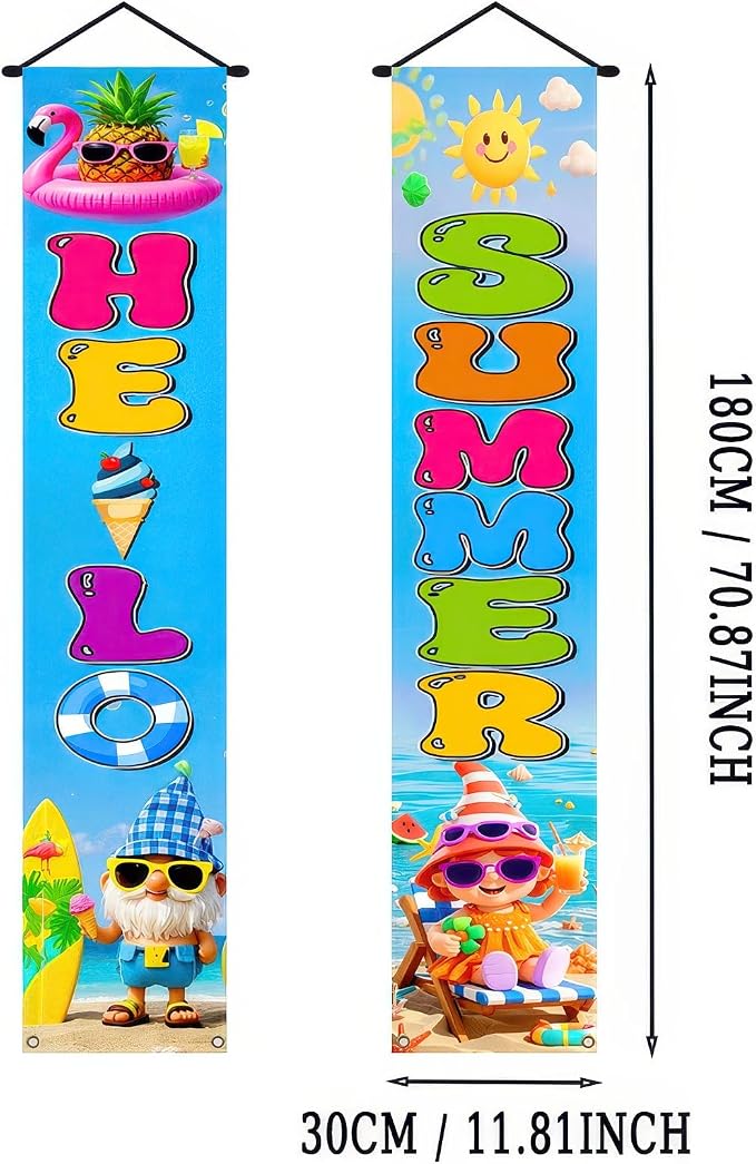 BlissYard 2pcs Welcome Summer Door Banner Hawaiian Gnome Porch Banners Sign - Image 4