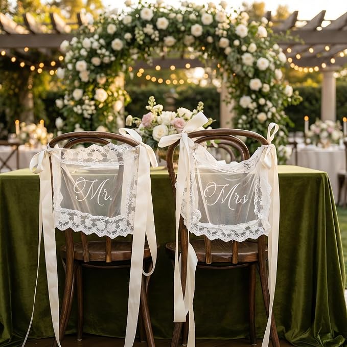 Sheer Lace Mr & Mrs Wedding Signs - Image 3