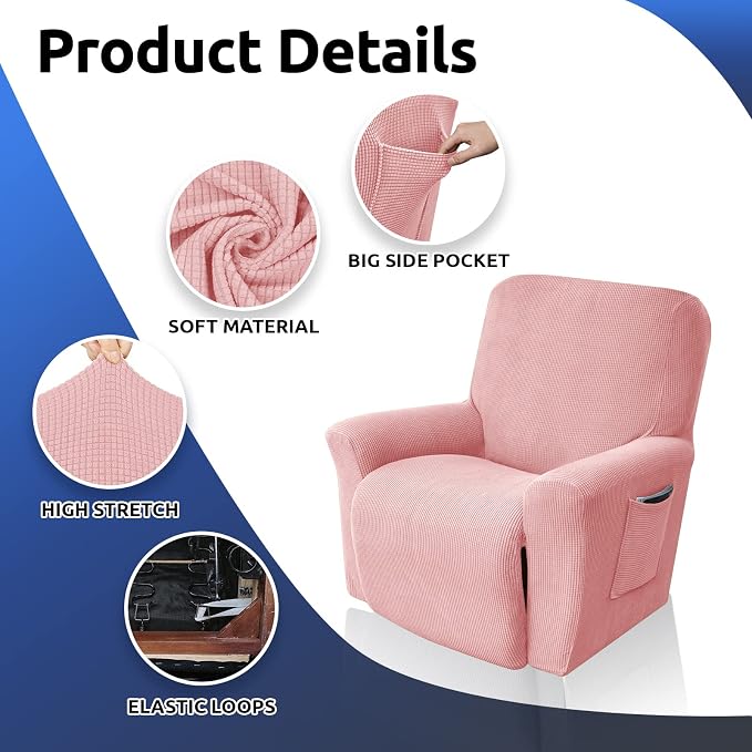 Recliner Chair Covers, 1-Piece Lazy Boy Recliner Covers, Dusty Pink | Washable - Image 7