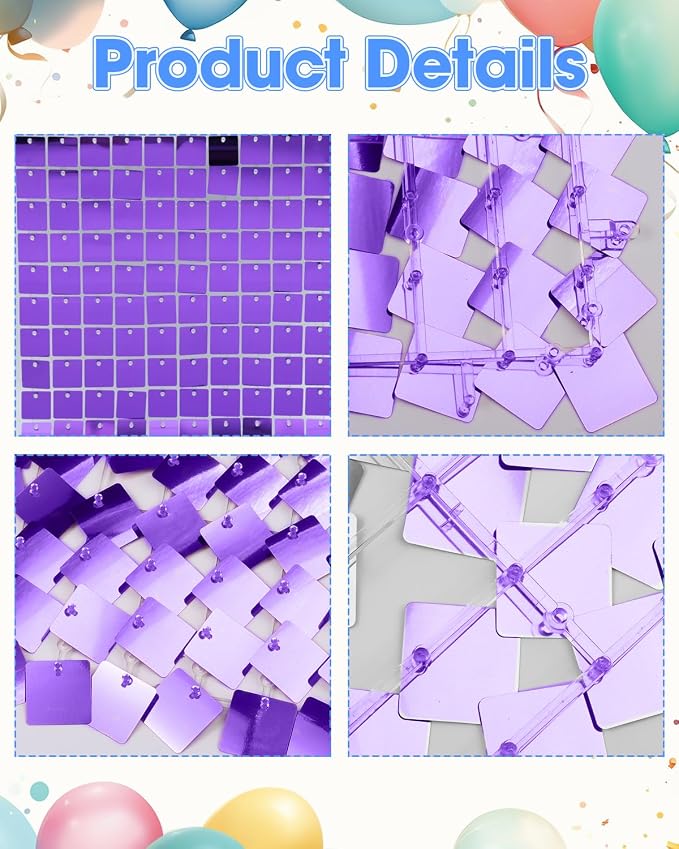 Purple Shimmer Wall Backdrop, 24 Panels, 6x4 Ft Photo Backdrop | wedding - Image 6