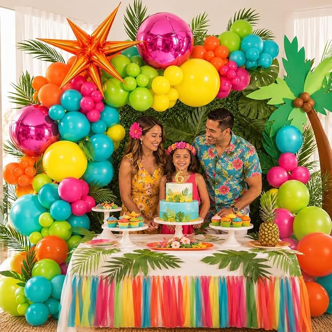 Tropical Balloon Arch Kit, Hot Pink Orange Yellow Green Teal Blue Tropical - Image 4