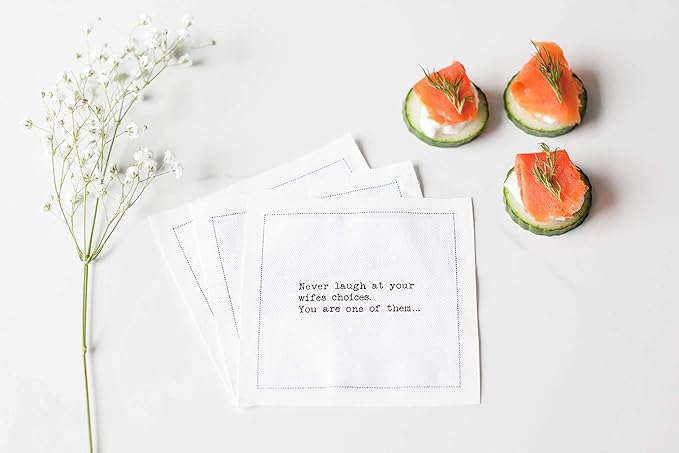 Five Star Napkins Marriage Quotes, White Cotton Cocktail Napkins, Beverage Napkins, Bar Napkins, Cloth Napkins, Party Napkins, Events, Holidays, Weddings, Birthdays, Disposable, 4.5" x 4.5"- (50x)