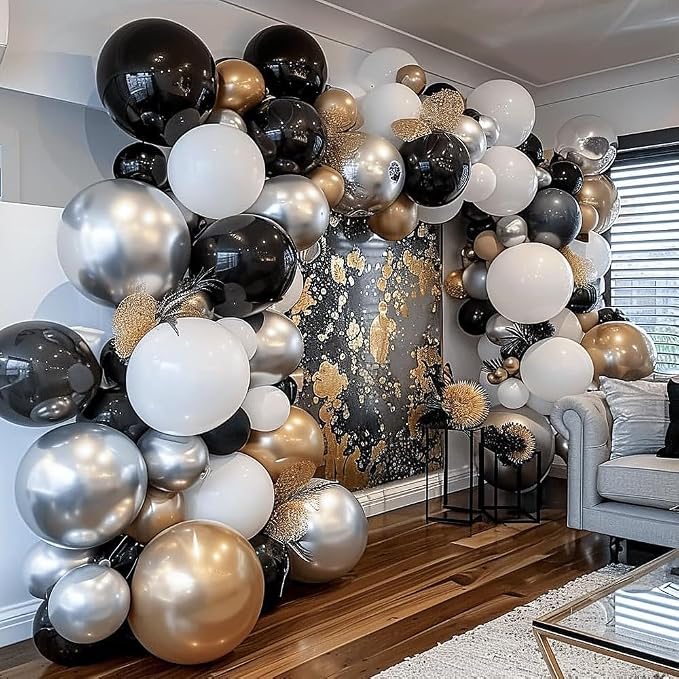 Black Balloons Double Stuffed Balloon Garland Arch Kit Latex Different Size - Image 2