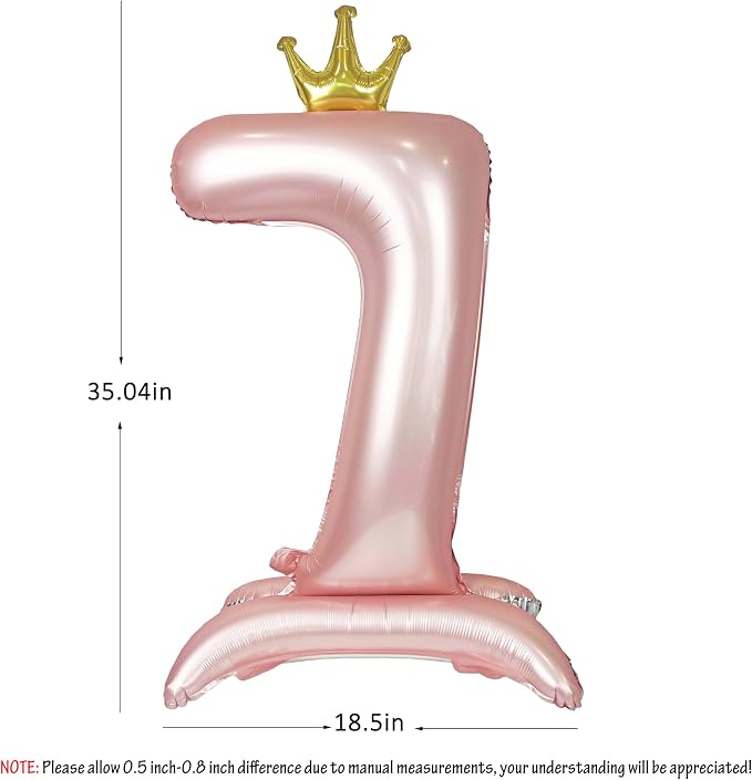 Pink Crown Number 7 Balloon Standing Pink Princess digital 7 Foil Balloon | - Image 2