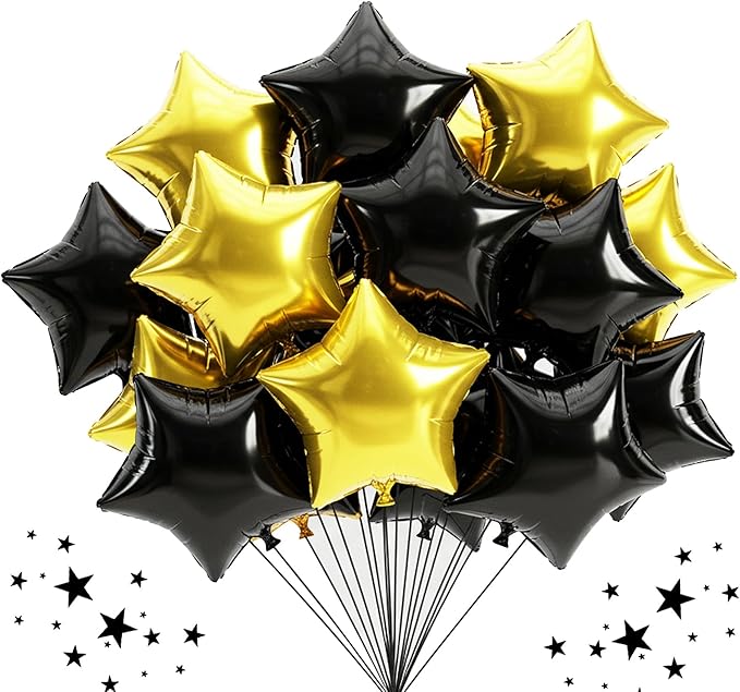 TONIFUL 30 Pcs Star Shaped Balloons 18 Inch Large Black Gold Foil Balloons | by TONIFUL