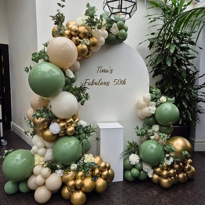 Sage Green Gold Balloons, Birthday Party Decorations - Image 3
