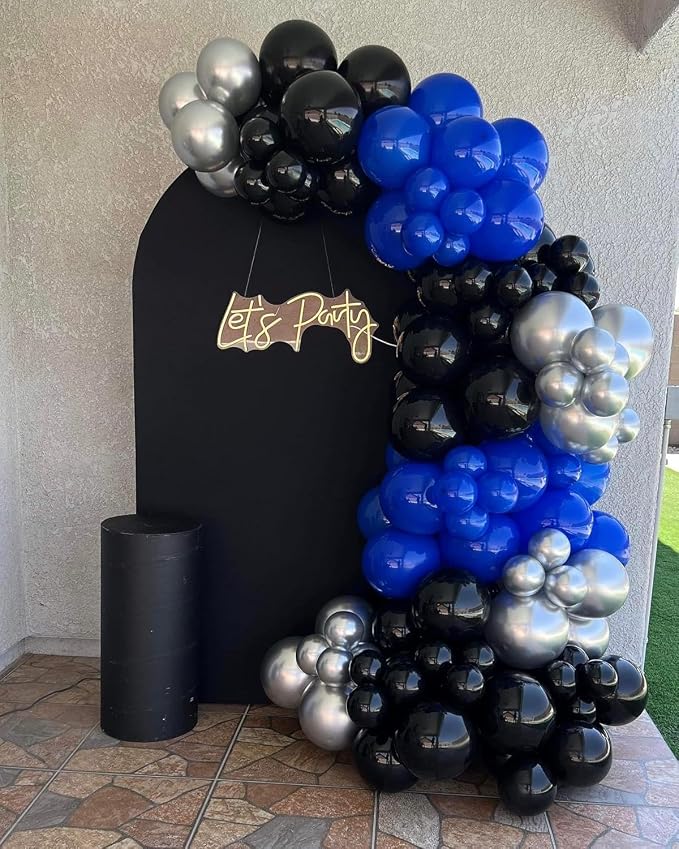 Royal Blue and Black Balloons Arch Kit -Navy Blue Balloons Metallic Sliver - Image 4