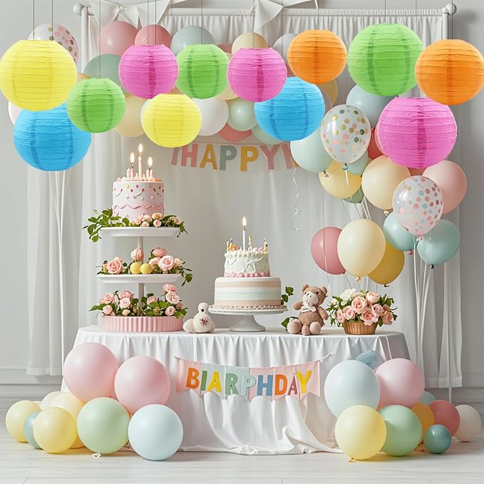16 Pcs Colorful Paper Lanterns Chinese Neon Paper Lanterns Birthday Party - Image 6