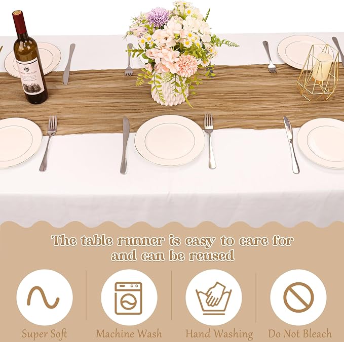 10 Pack Nude Cheesecloth Table Runner 10FT Boho Gauze Fabric Table Runner - Image 4