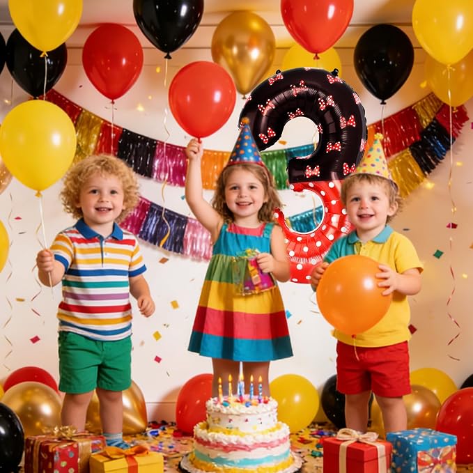 40 Inch Red Cartoon Mouse Number 3 Balloon, Birthday Party Decorations | Black - Image 6