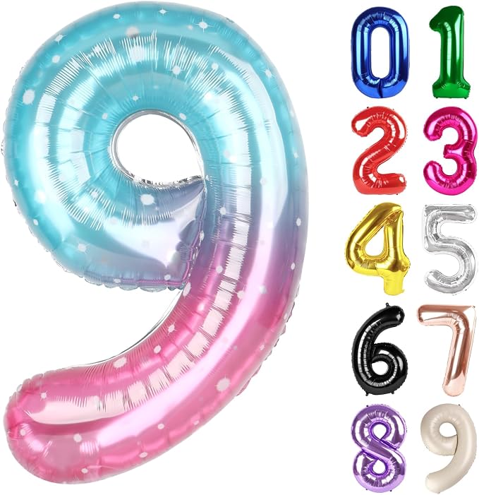 9 Balloon - Starry Sky Birthday Number Balloons, 40 Inch Party Decorations | by ALPHADELTAPI
