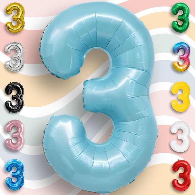 Candy Blue Number Balloon 3 Mylar Foil Balloons 16 Inch - Image 6