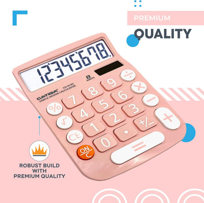 CATIGA Desktop Calculator 8 Digit with Solar Power and LCD Display, Big Buttons, for Home, Office, School, Class and Business, 4 Function Small Basic Calculators for Desk, CD-8185