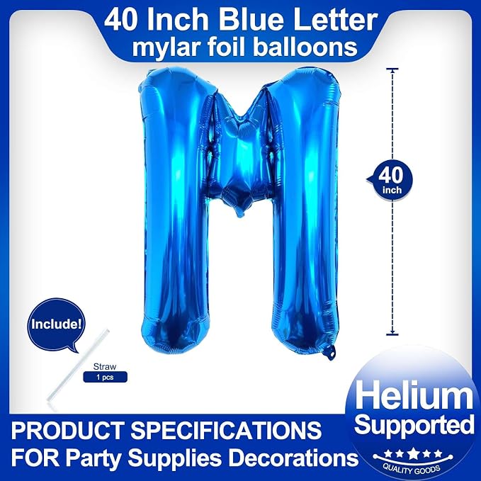 40 Inch Blue Letter M Balloons, DIY Phrase Foil Alphabet Letter M Balloons DIY - Image 2