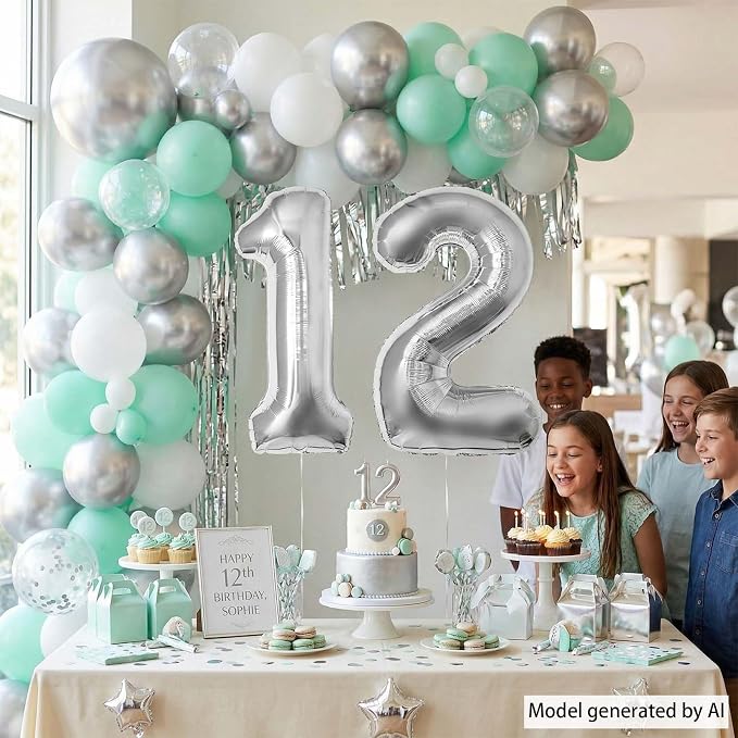Silver Number 12 Balloon 40 Inch, Luminous Foil - Image 7