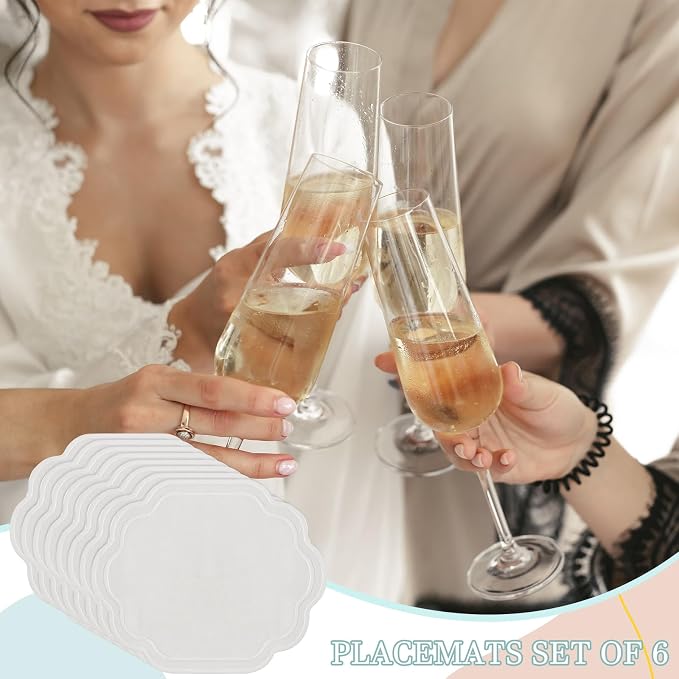 8 Pcs White Cotton Wedding Placemats Scalloped Embroidered Placemats 17" x 13" - Image 7
