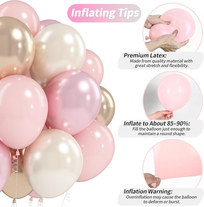 White Pink Gold Balloons Set, 12 Inch Double Stuffed Pearl White Sand Blush - Image 6