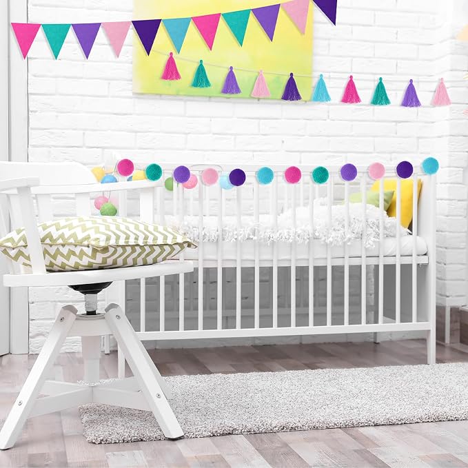 Irenare 9.8 ft Pom Pom Garland for Classroom Felt Rainbow Garland Back to - Image 6
