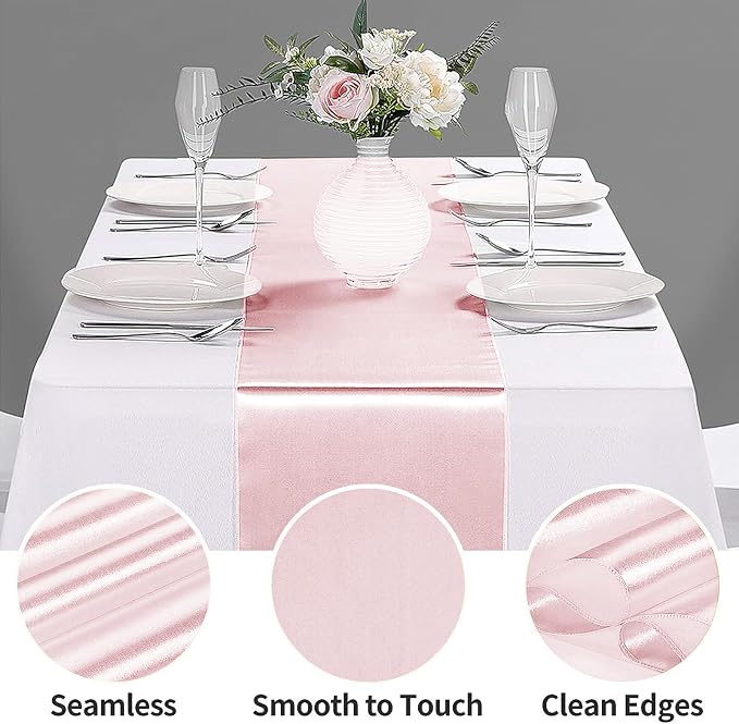 10-Pack Satin Table Runner Rose Gold 12 x 108 inches Long, Table Runners - Image 3
