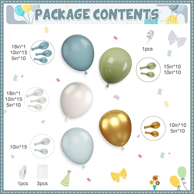 Dusty Blue Green Balloon Garland Kit, Slate Blue Haze Fog Blue Sage Green Beige - Image 2