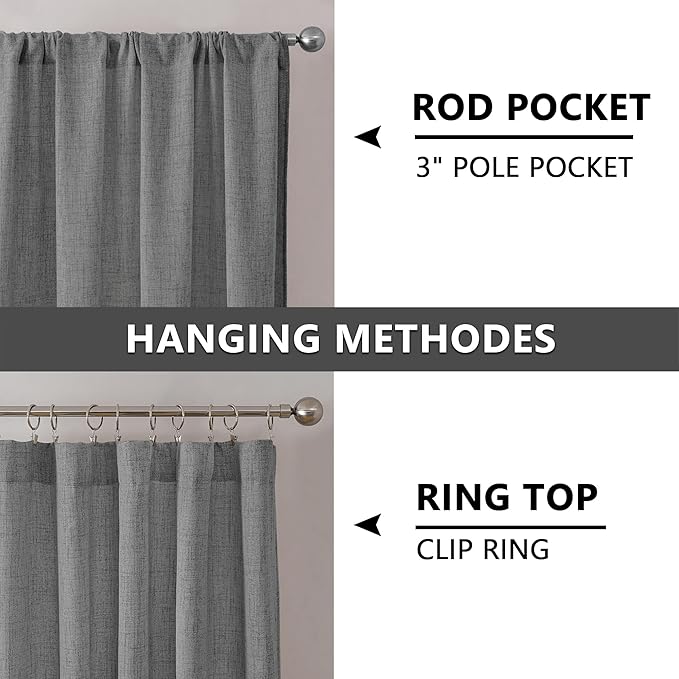 Tollpiz Linen Curtain Bedroom Rod Pocket Semi Sheer Curtains Burlap Light - Image 5
