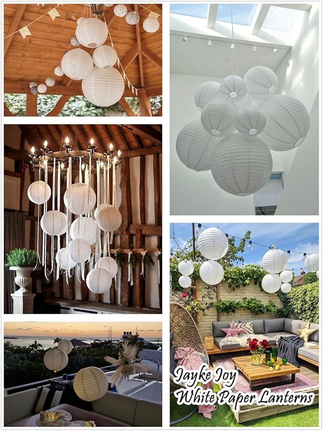 15pcs White Paper Lanterns for Outdoor Indoor Party Decoration - Image 3