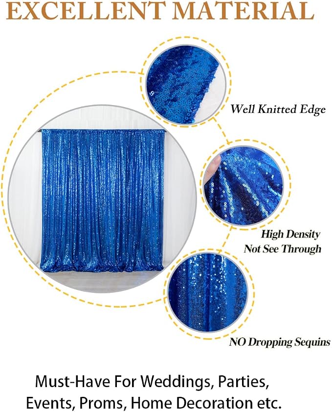 ShinyBeauty Royal Blue Sequin Curtain Backdrop 2 Panels 4FTx8FT Photo Curtain - Image 5